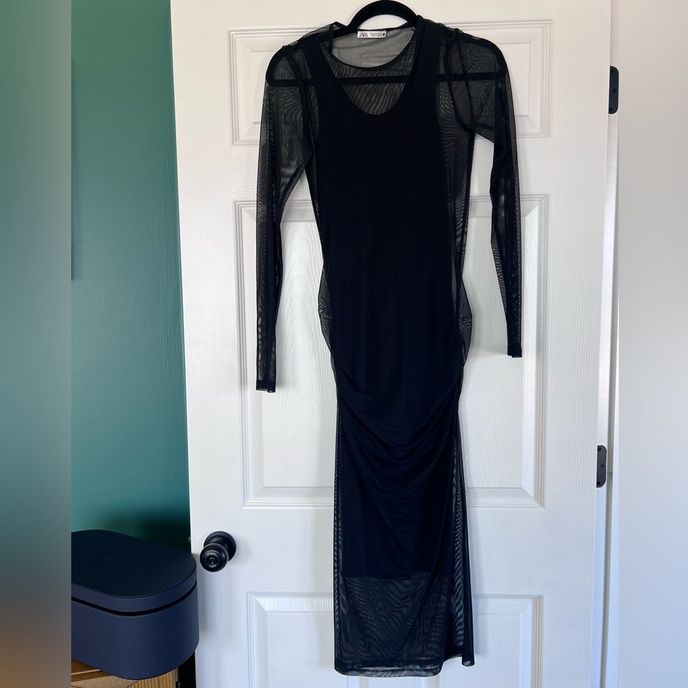 Zara bodycon sheer black dress, size S